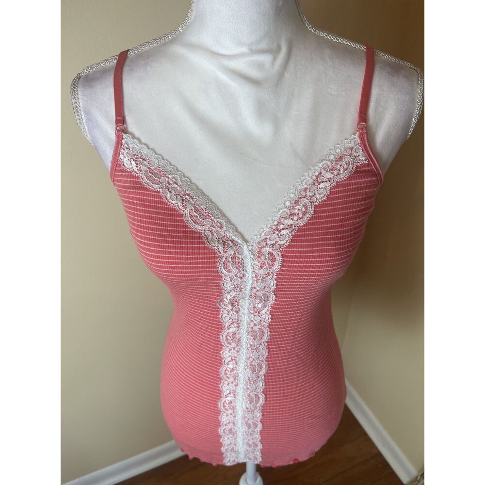 Vintage Y2K Buffy the Vampire Slayer Lace Ribbed Cami Top Stretchy Coquette M - Picture 3 of 11